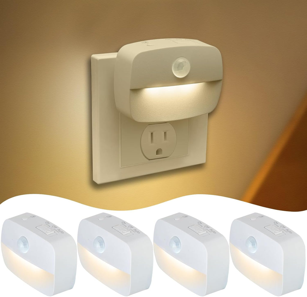 Sossi Motion Sensor Night Light Plug in 4 Pack,10-60Lm Stepless Dimming,3 Light Modes with Memory, Smart Night Lights Plug Into Wall…