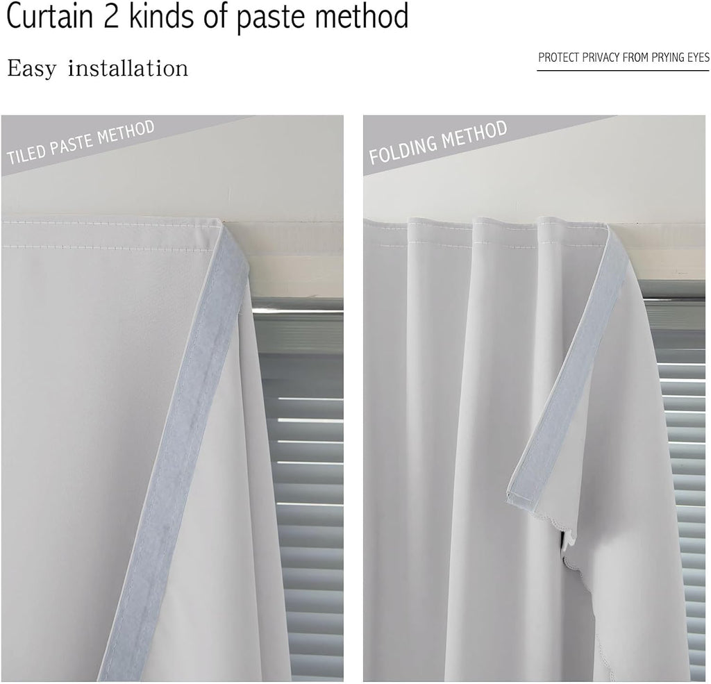 Blackout Curtains for Bedroom Sticky Curtain Blackout Window Cover Self Adhesive Curtains Rod No Drillng, 47" W X 71" L, Light Grey, 1 Panel