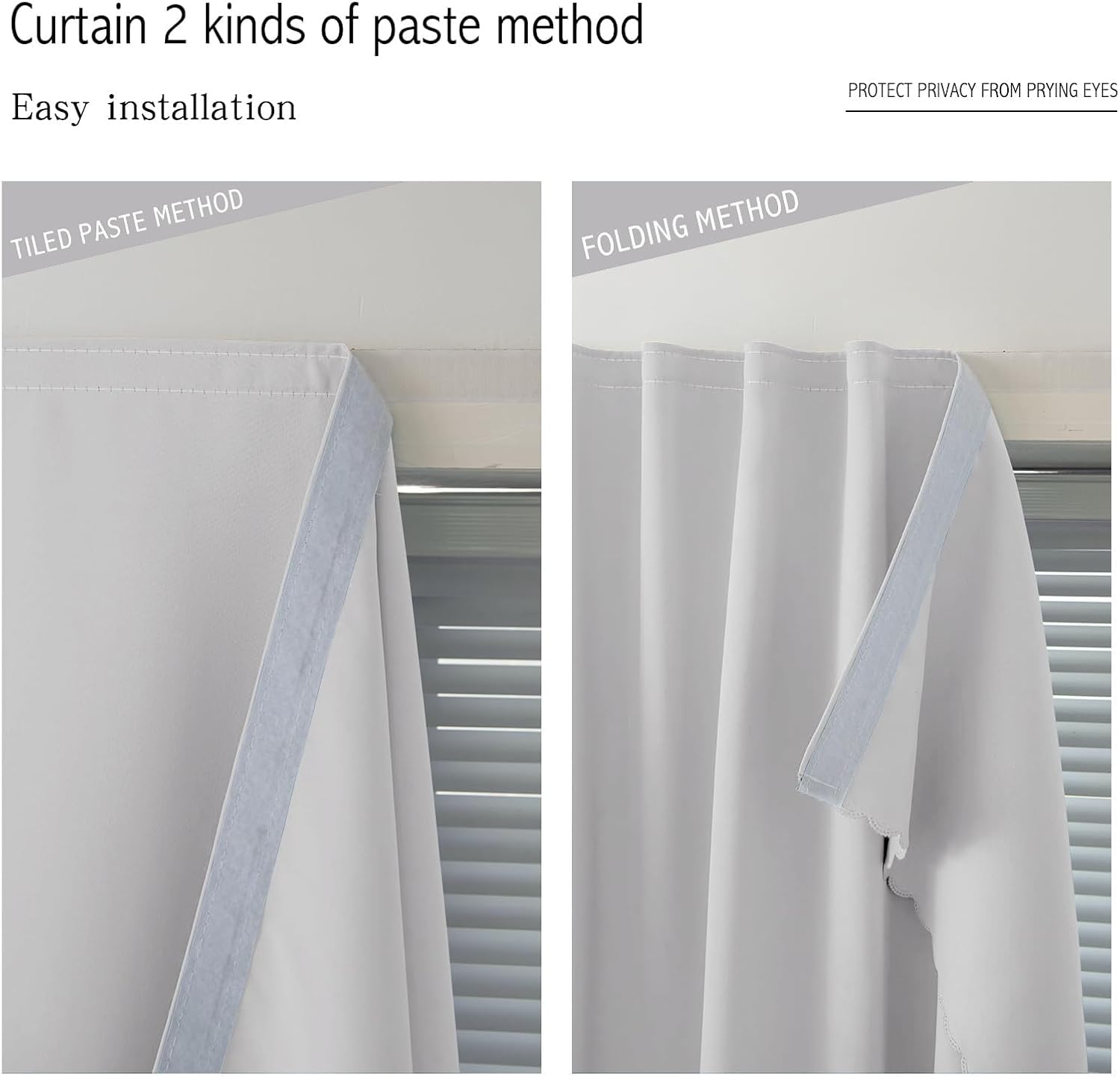 Blackout Curtains for Bedroom Sticky Curtain Blackout Window Cover Self Adhesive Curtains Rod No Drillng, 47" W X 71" L, Light Grey, 1 Panel