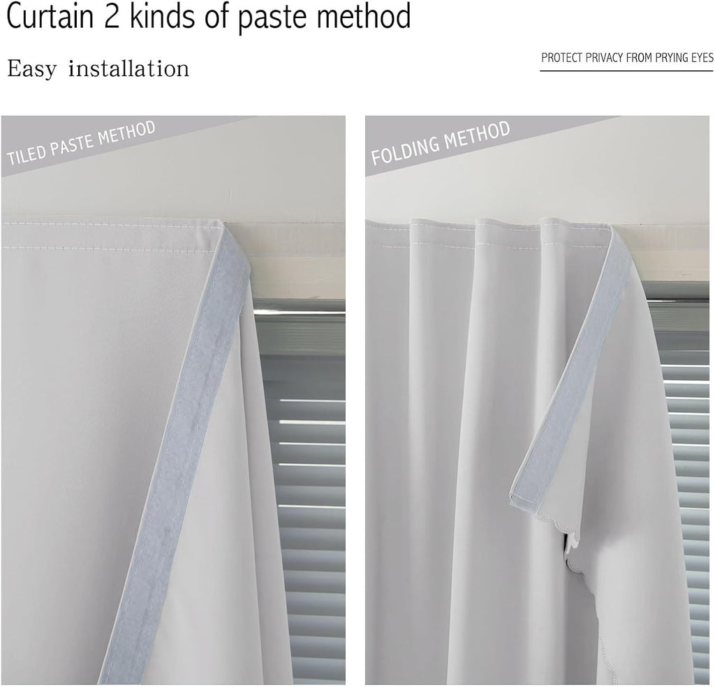 Instant Blackout Window Curtain with Reusable Adhesive, Thermal Insulated Fabric for RV Camper Small Windows, 71" W x 72" L, Light Grey…