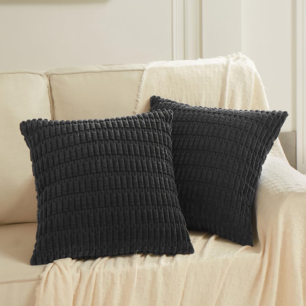 Fancy Homi Decorative Throw Pillow Covers for Bed Couch Bedroom Bench, Soft Corduroy Solid Pillow Case, Rustic Farmhouse Boho Room…