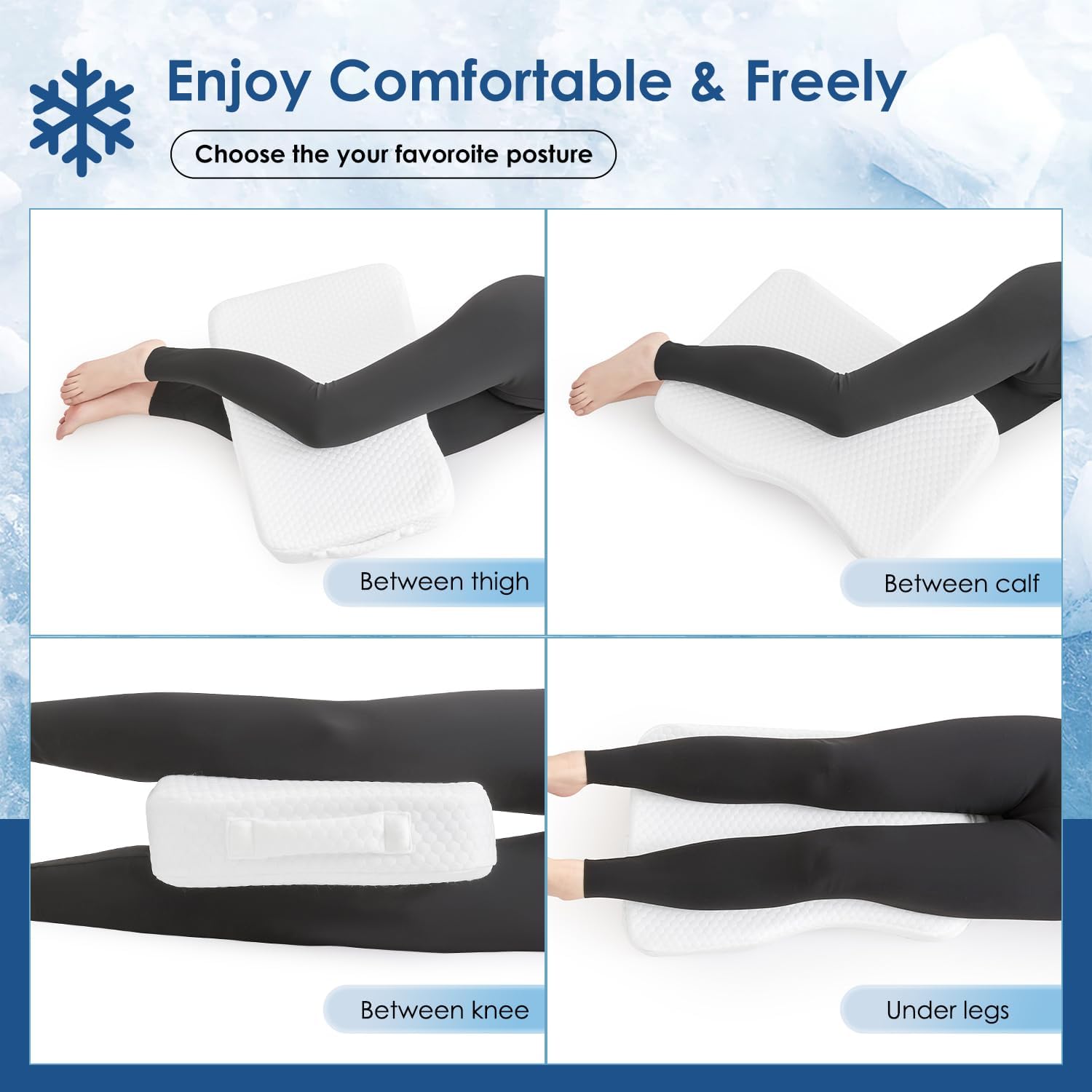 Livemy Cooling Leg Pillow for Side Sleepers 100% Cooling Fabric Knee Pillow for Side Sleeping, Leg Elevation Memory Foam Pillow for…