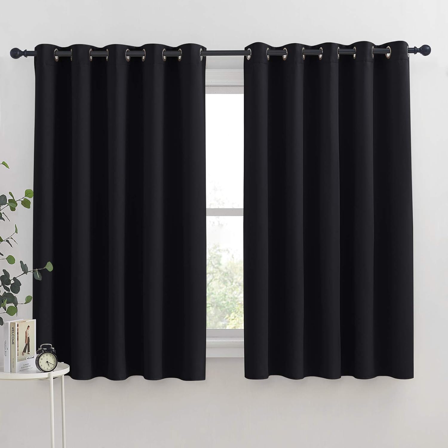 NICETOWN Bathroom Blackout Curtains and Drapes, Black Solid Thermal Insulated Grommet Blackout Drapery Panels for Window (2 Panels, 70…