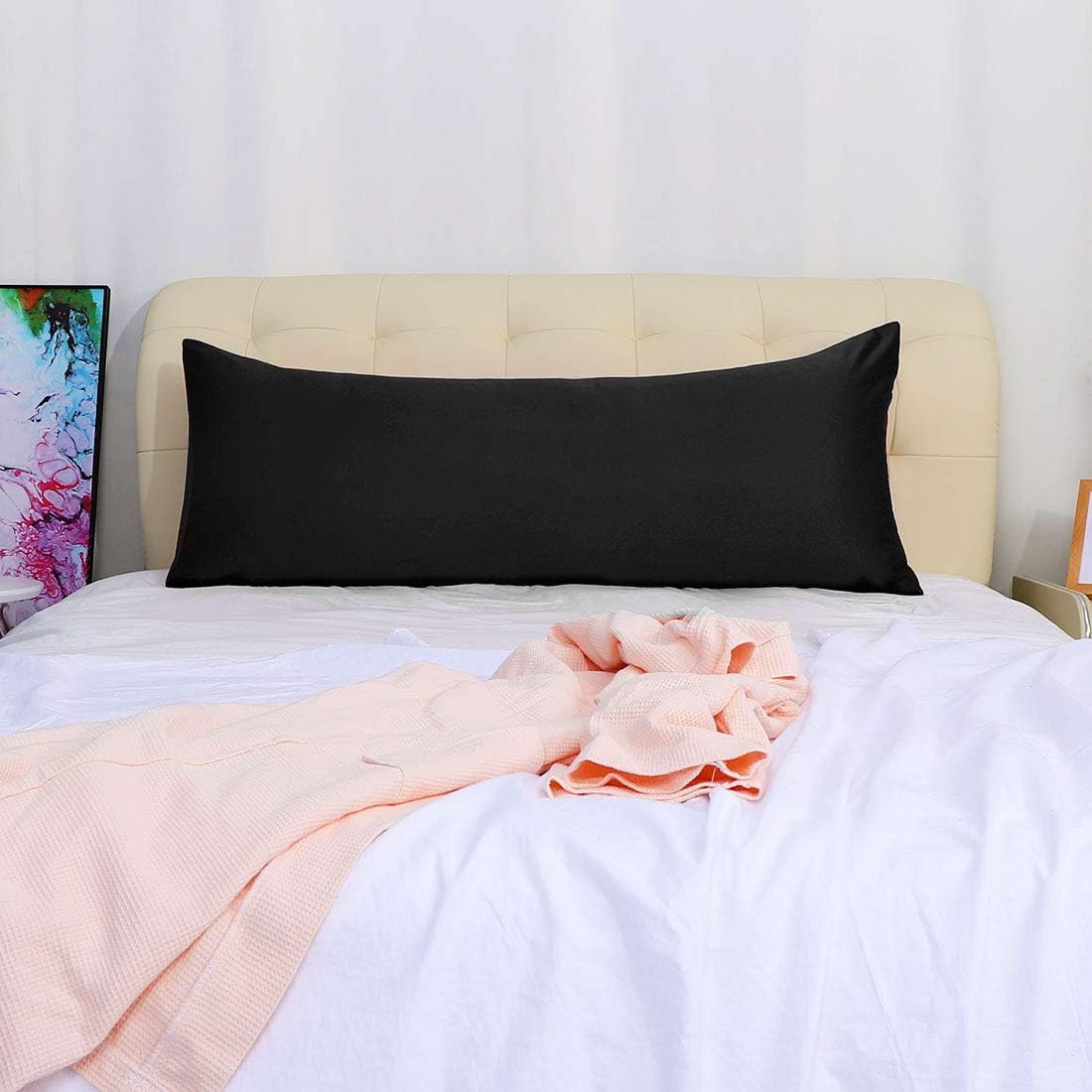 uxcell Body Pillow Cover 20x60 Inch Black Silky Satin Body Pillowcases for Hair and Skin Luxury Cooling Soft Smooth Washable