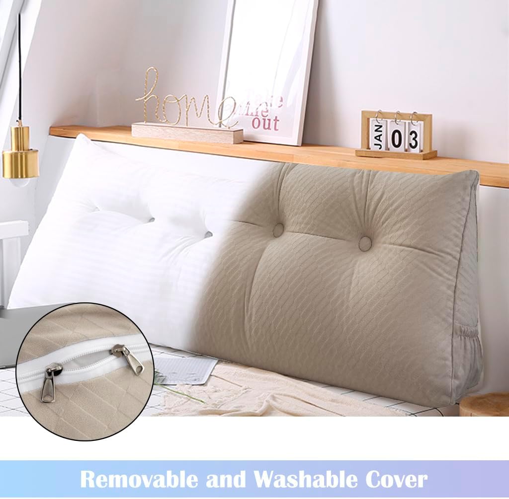 KCTVUIWS Triangular Headboard Pillow with Removable Cover & Side Pockets, Twin Bed Wedge Pillow for Headboard, Daybed Sitting Backre…