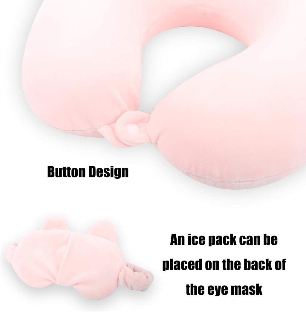 MissSoul Kids Neck Pillow for Travel with Sleep Eye Mask, Cute Travel Neck Pillow, Memory Foam Flight Sleeping Headrest Pillow for Boys & G…