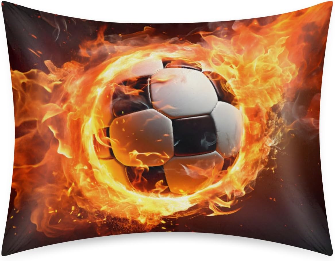 Football Sports Fire Satin Pillowcase for Hair and Skin Soft Silk Pillow Cases with Envelope Closure Cooling Pillow Case Slip 15.99…