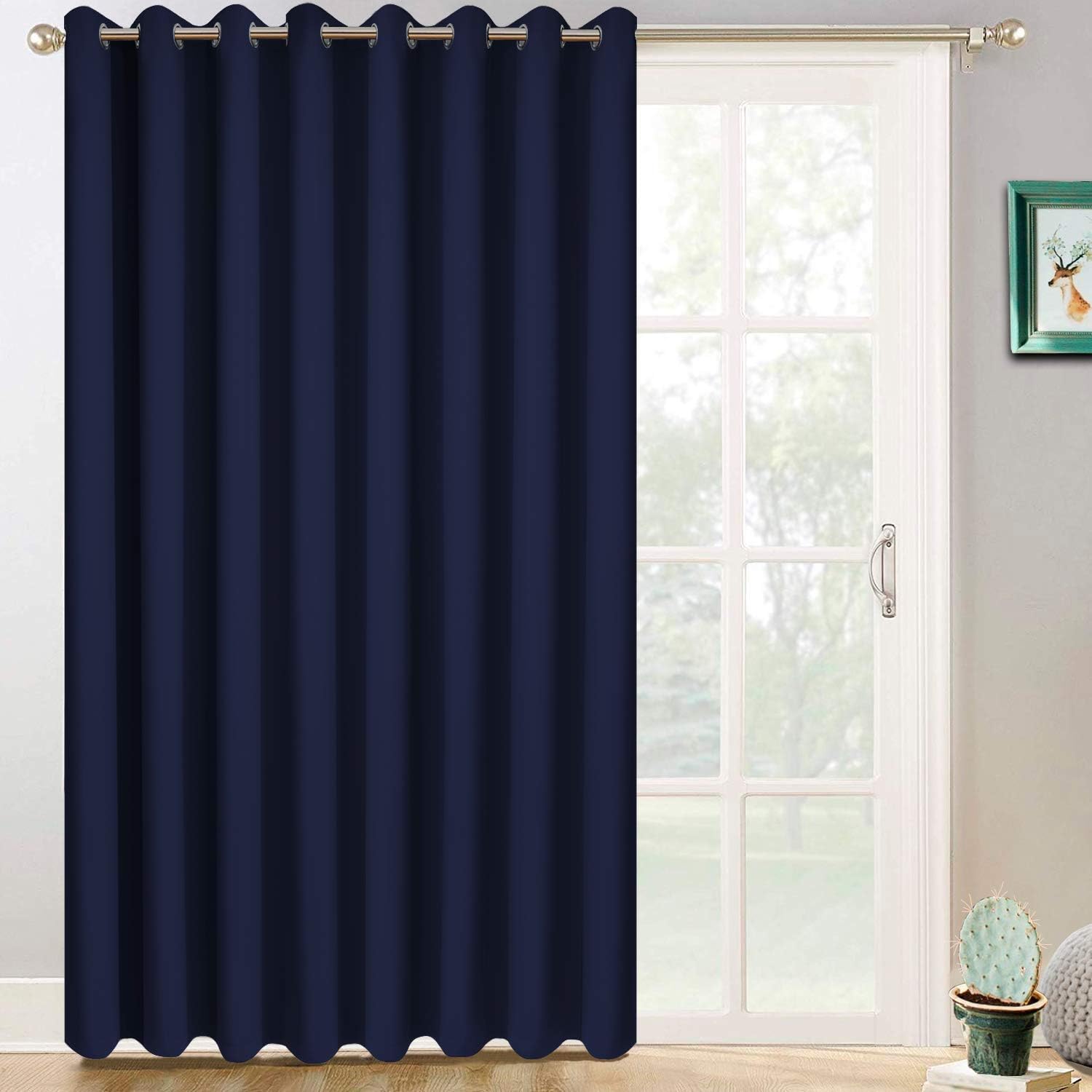Yakamok Room Darkening Extra Wide Blackout Curtains for Living Room, Sliding Glass Door Home Blackout Curtains for Villa/Hall(Navy Blue…