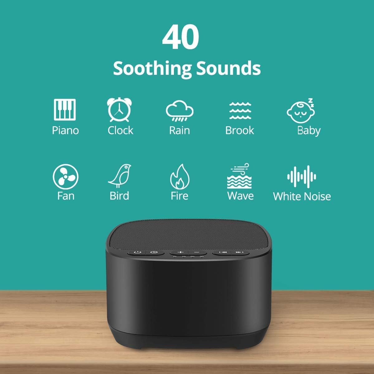 Magicteam Sleep Sound White Noise Machine with 40 Natural Soothing Sounds and Memory Function 32 Levels of Volume Powered by AC or USB and…