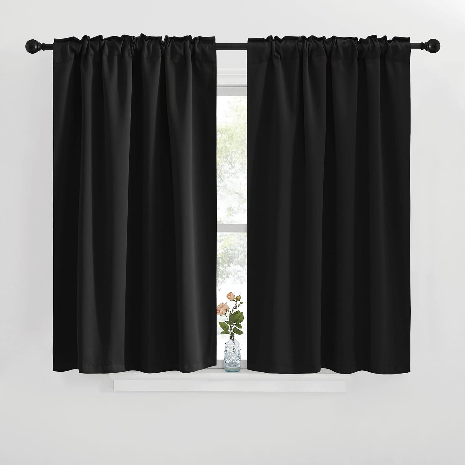 NICETOWN Halloween Short Curtains for Kitchen Window - (Black Color) W42 x L40, Double Panels, Home Decoration Light Blocking Thermal…