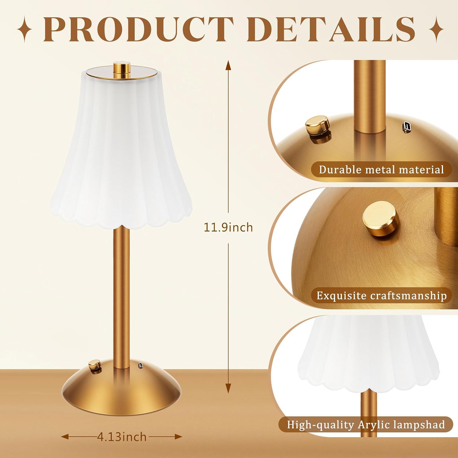 Liliful 2 Pcs Cordless Table Lamp Rechargeable Touch LED Small Gold Portable Battery Operated USB-c Desk Lamp 3 Color Dimmable for…