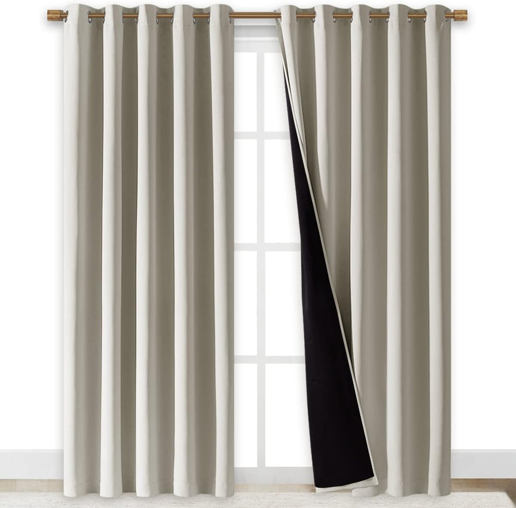 Nicetown 100% Blackout Window Curtain Panels, Cold and Full Light Blocking Drapes with Black Liner for Nursery, 84" Drop Thermal Insulated…