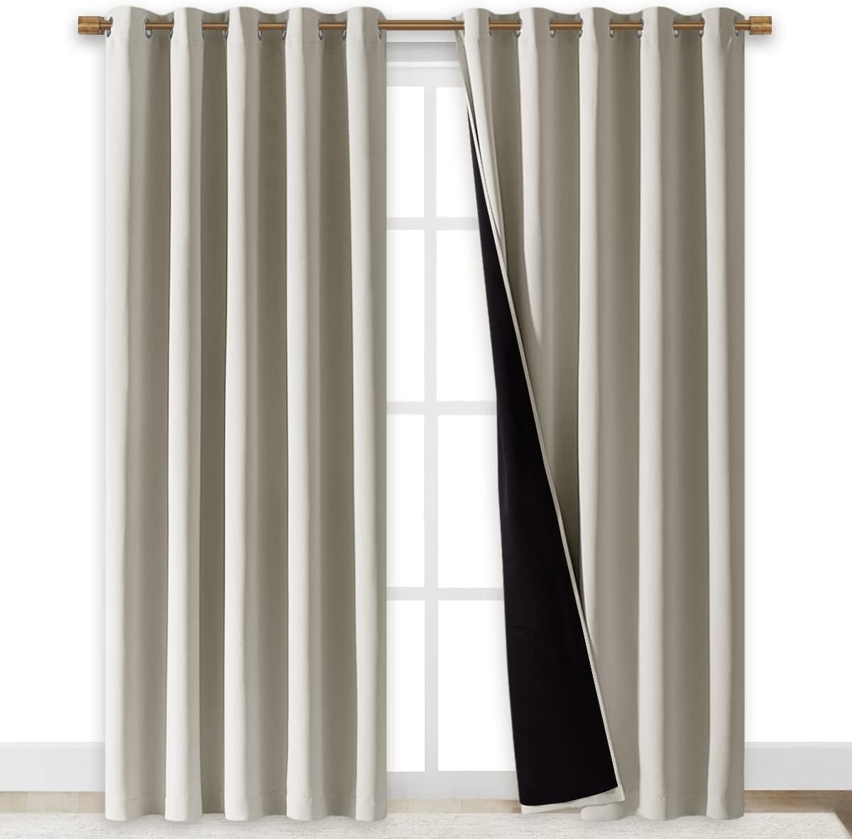 Nicetown 100% Blackout Window Curtain Panels, Cold and Full Light Blocking Drapes with Black Liner for Nursery, 84" Drop Thermal Insulated…