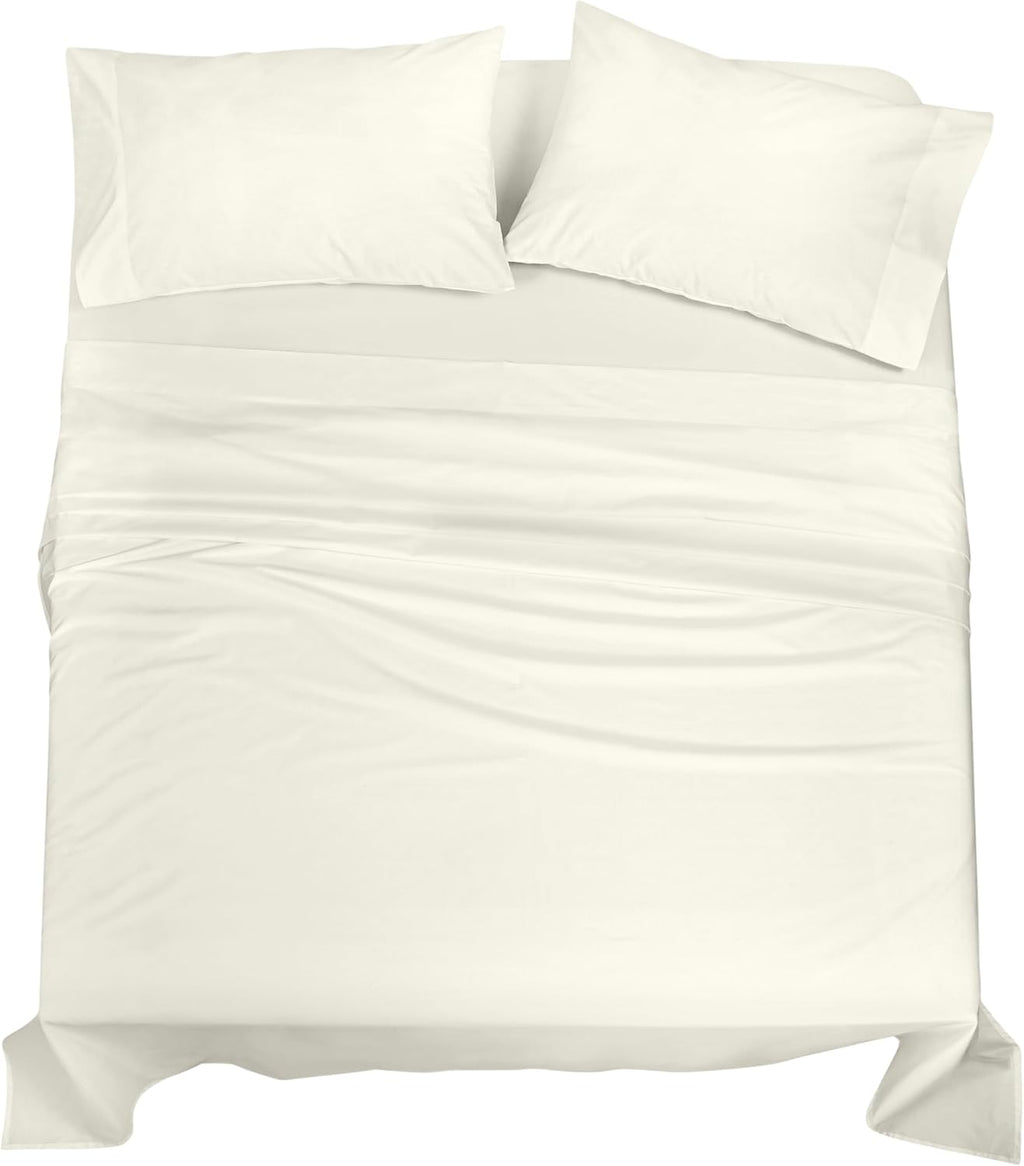 Royalelinens ROYALE LINENS 100% Organic Cotton Queen Sheet Set - Percale Weave - 4 Pieces Set - 1 Flat, 1 Deep Pocket Fitted Sheet and 2 Pi…