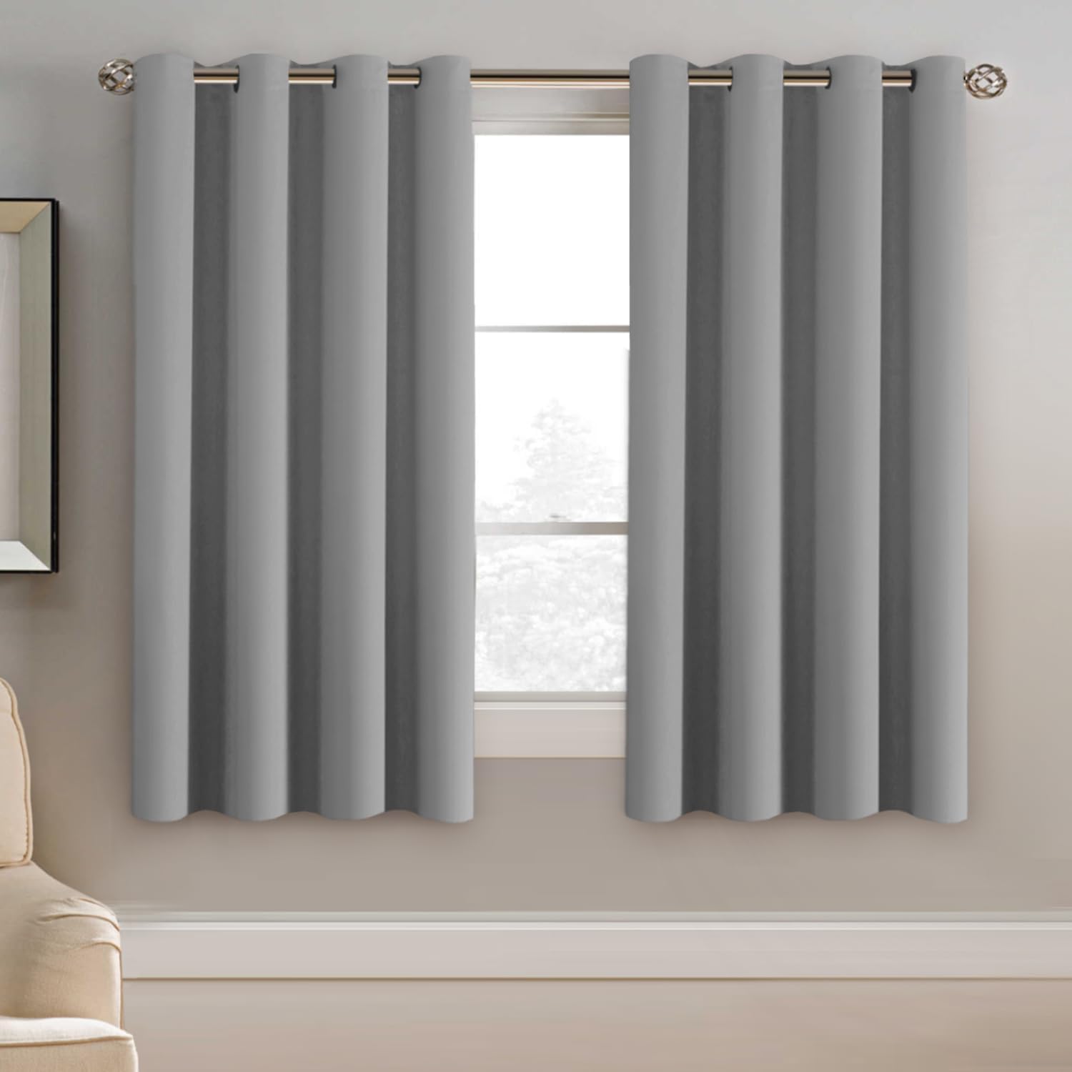 H.VERSAILTEX Blackout Grey Curtains 63 Inch Length Curtains for Bedroom, Grommet Top Thermal Insulated Short Curtains Drapes fo…