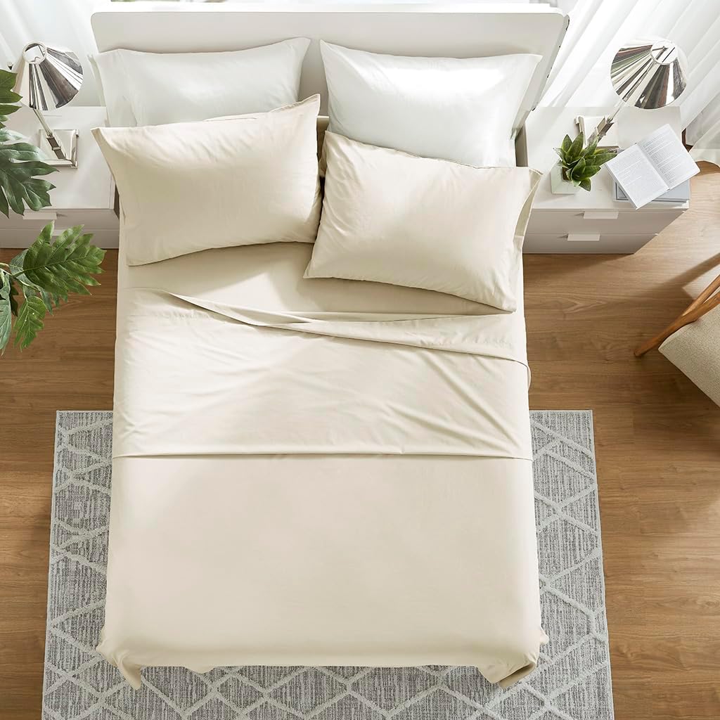 ComfortSpaces Comfort Spaces 100% Cotton Sheets Twin, Breathable & Ultra Soft Cotton Sheets, Naturally Cool Cotton Bed Sheets with 12" Elas…
