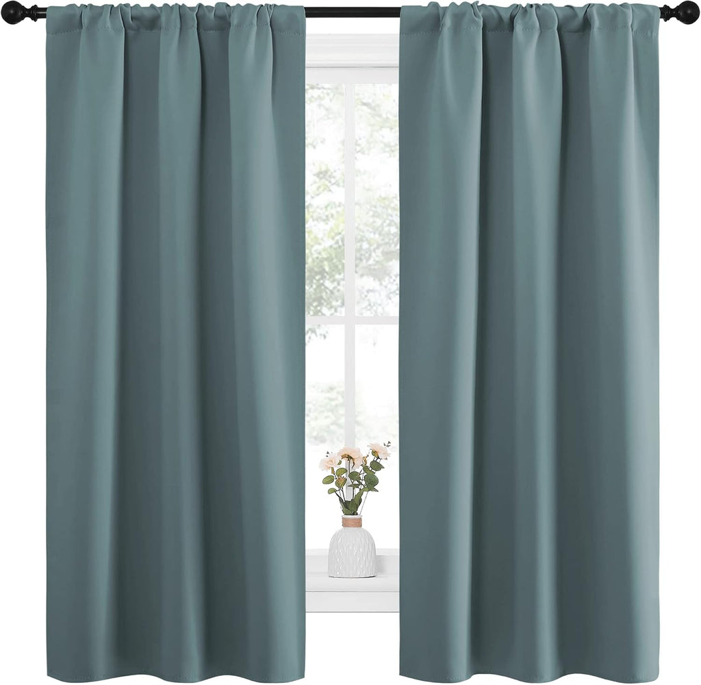 NICETOWN Greyish Blue Blackout Curtains Panels for Window, Thermal Insulated Rod Pocket Blackout Drapes/Draperies for Living Room (2…