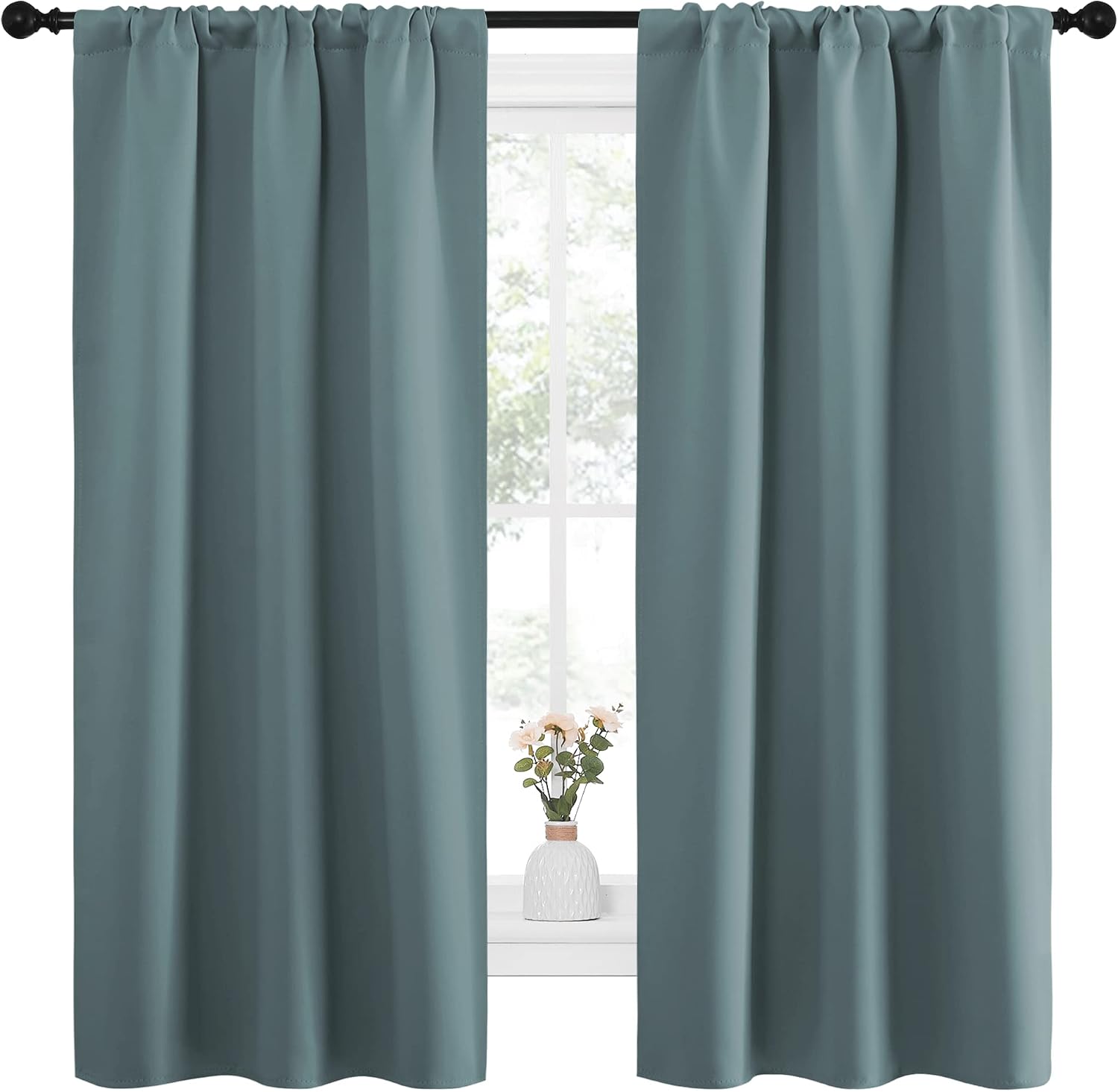 NICETOWN Greyish Blue Blackout Curtains Panels for Window, Thermal Insulated Rod Pocket Blackout Drapes/Draperies for Living Room (2…
