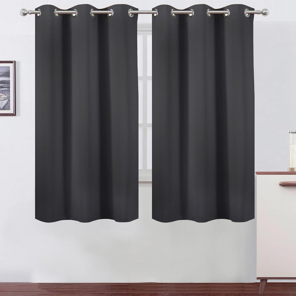 Lemomo Dark Grey Thermal Blackout Curtains/38 x 63 Inch/Set of 2 Panels Room Darkening Curtains for Bedroom 63 Inch Grey