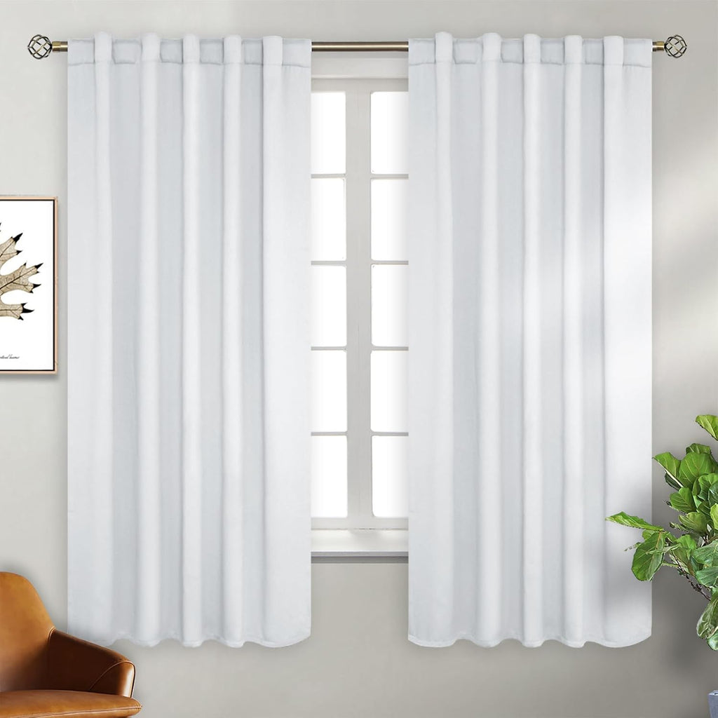 BGment White Back Tab Curtains for Bedroom - 42 x 63 inch Rod Pocket Thermal Insulated Room Darkening Curtains for Living Room, 2 Panels Se…