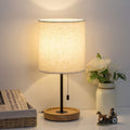 HAITRAL Bedside Table Lamp - Modern Nightstand Lamp with Linen Fabric Shade Wooden Desk Lamps for Bedrooms, Office, College Dorm, Dinning…