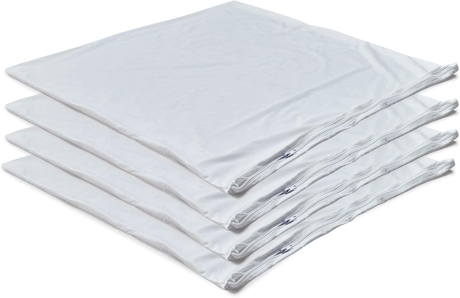 Kingnex 4 Pack Waterproof Down Feather Proof Pillow Protectors with Zipper 20x20 Zippered Pillow Covers for Square Throw Pillow 4 Pack White