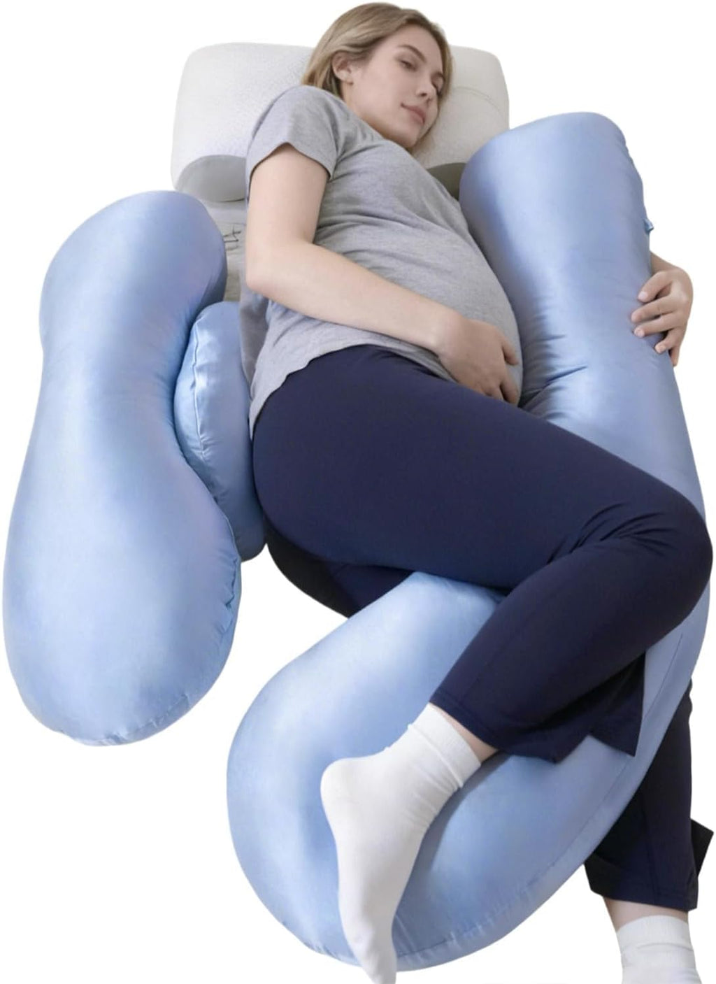 Noontide Pregnancy Pillows for Side Sleeping - Adjustable Belly & Back Support Pillow, H Shaped Full Body Maternity Pillow with Cooling Remo…
