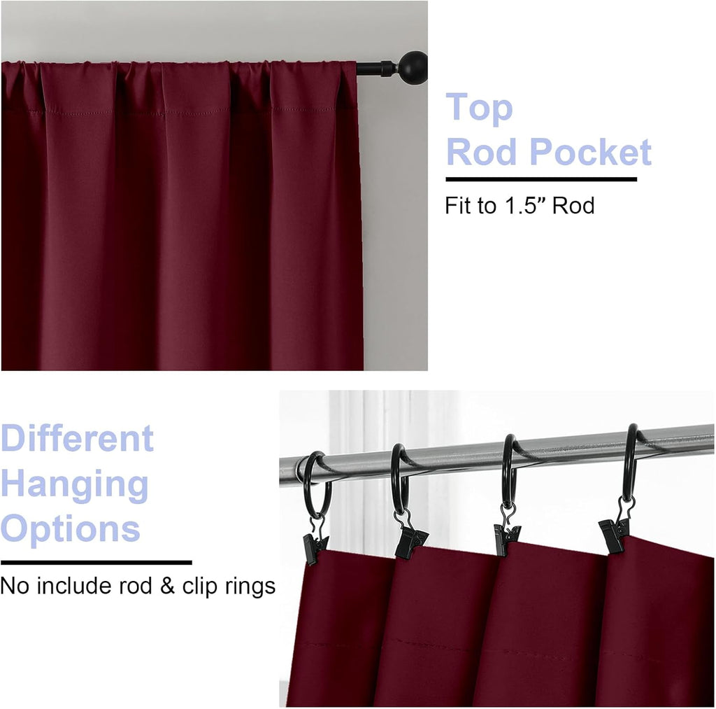 Simplebrand Ava Burgundy Blackout Curtains for Bedroom 63 Inch Length 2 Panels Set, Nursery Thermal Insulated Energy Saving Rod Pocket Wind…