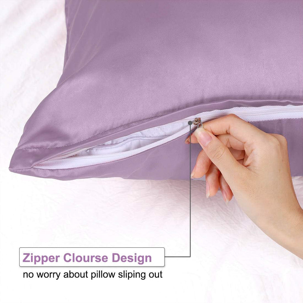 uxcell Standard Satin Pillowcase with Zipper, Super Soft and Luxury, Silky Pillow Cases Covers Set of 2, 21"x27", Mauve