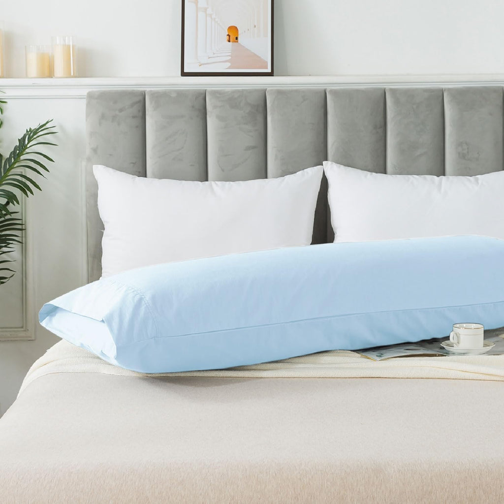 WhatsBedding Body Pillow Cover Cotton Fabric, Long Pillowcase Breathable & Skin-Friendly, Envelope Closure - Light Blue (20x54 inch) Cotton…