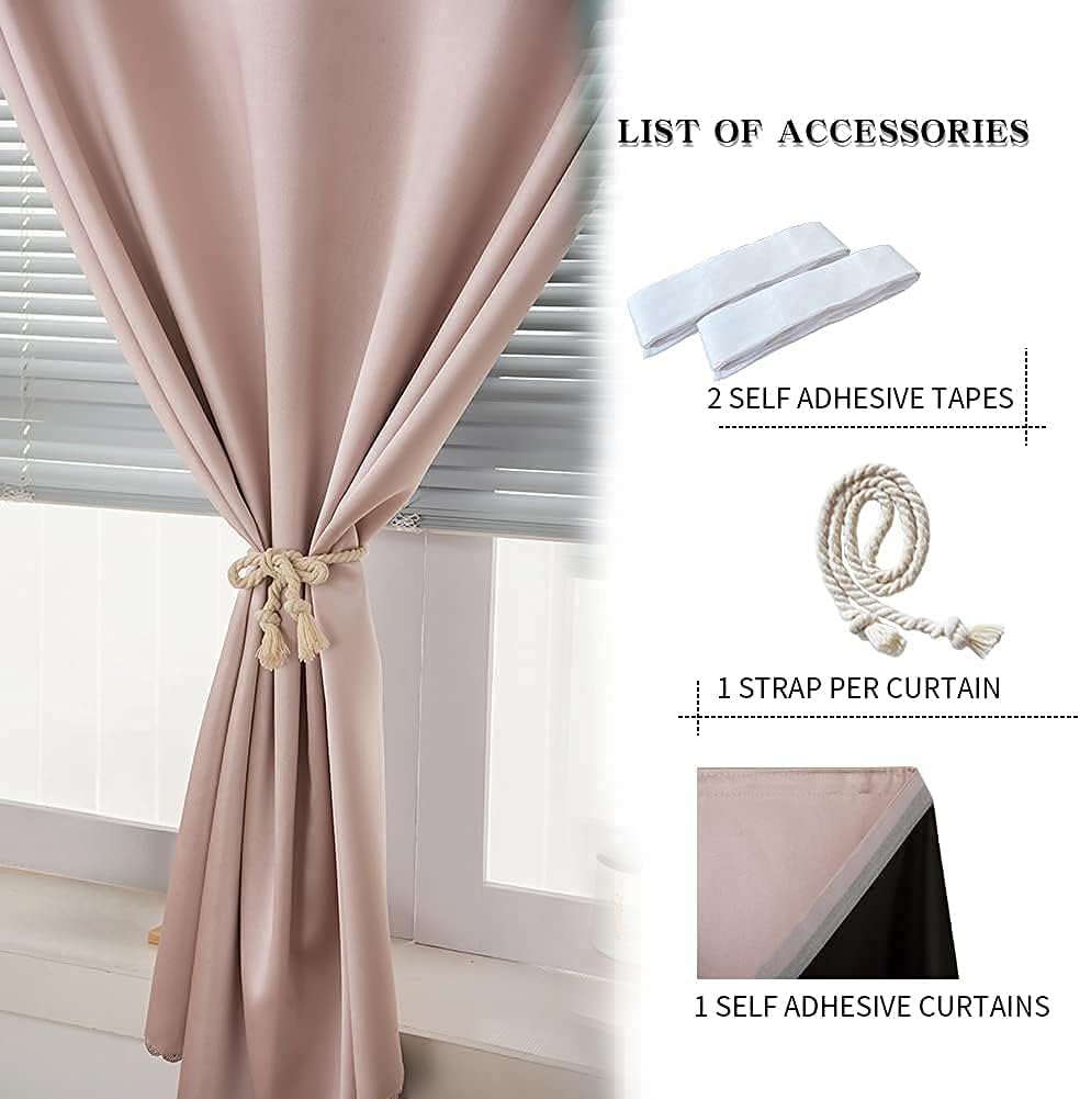 Jilron Autohesion Curtains for Windows, Bedroom Blackout Curtains for - Thermal Lnsulated No Drill Curtains Room Darkening Black Small Drape…