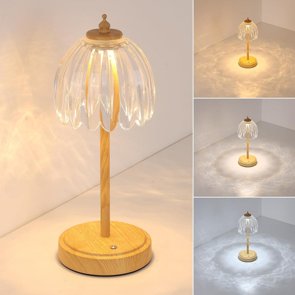 Shenmoyl Tulip Table Lamp with 5200mAh Battery & Touch Control, Small Cordless Table Lamp with 3 Colors, Rechargeable Battery Operated…