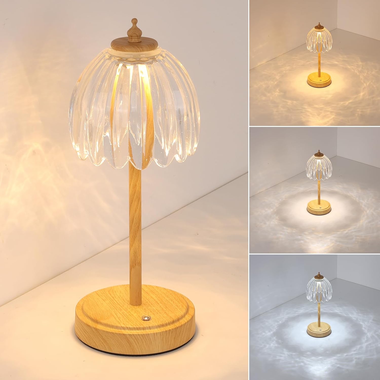 Shenmoyl Tulip Table Lamp with 5200mAh Battery & Touch Control, Small Cordless Table Lamp with 3 Colors, Rechargeable Battery Operated…
