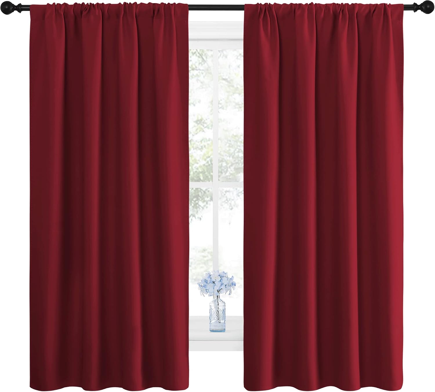 NICETOWN Christmas Burgundy Blackout Curtains and Drapes - Thermal Insulated Solid Rod Pocket Blackout Draperies/Panels for Gift (1 Pair…