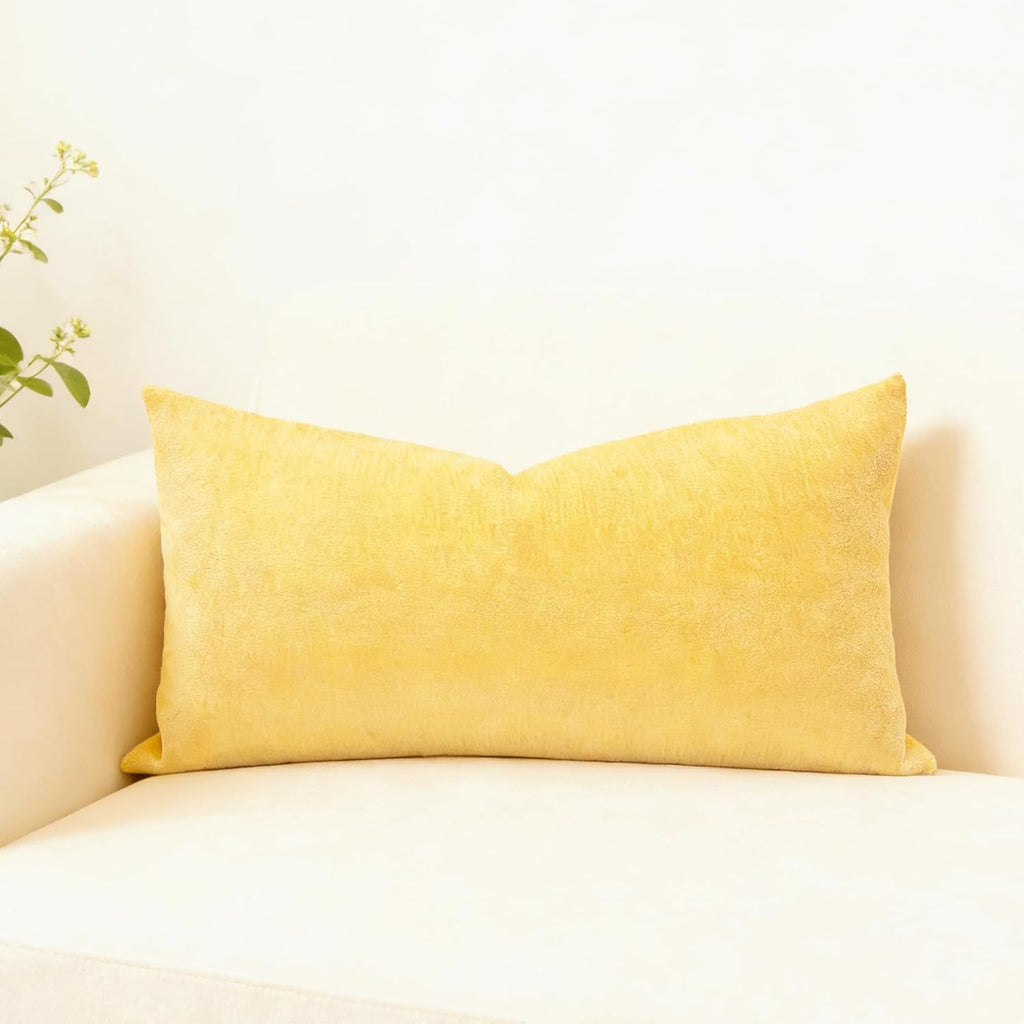 Slow Cow Chenille Rectangular Pillow Cover Pillowcase Decorative Lumbar Throw Pillow Cover for Couch Sofa 12 x 24 Inches Yellow