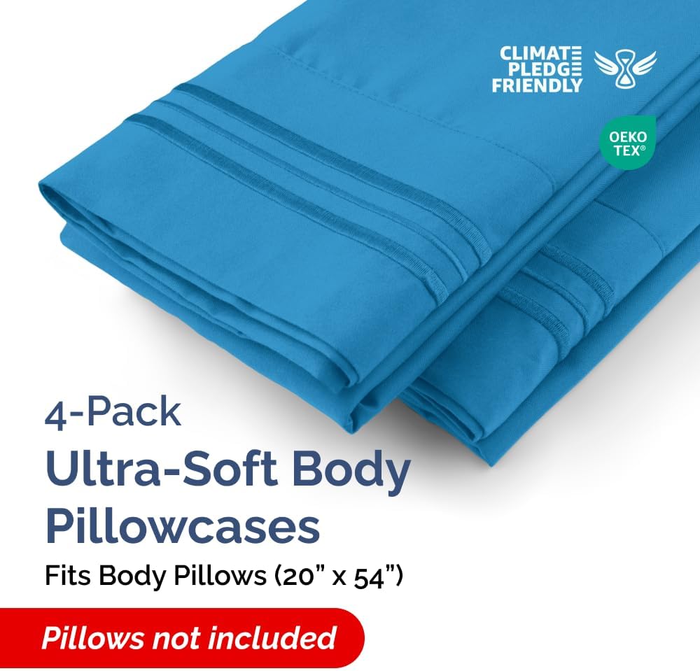 Body Pillowcases Set of 4-20x54 Long Body Pillow Case - Soft Body Pillow Cover for Sleeping & Side Sleepers - Comfy, Breathable & Fade…
