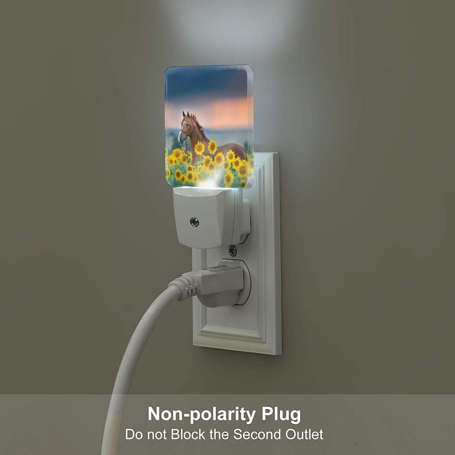 Sunflower Farm Animal Horses Night Light, Plug Into Wall with Dusk to Dawn Light Sensors, Warm Nightlights for Bedroom, Bathroom, Hallway…