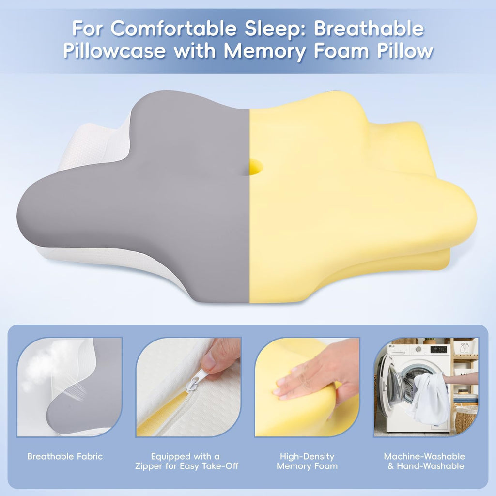 Missleep Cervical Neck Pillow, Memory Foam Pillows for Neck & Shoulder, 2 Heights Ergonomic Pillow with Breathable Ice Silk Cover, Neck Su…
