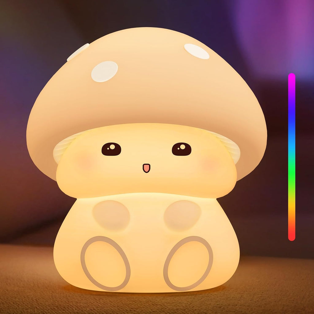Mushroom Night Light for Kids - Portable LED Nursery Lamp with Tap Control, 7 Color Changing, Dimmable Bedside Light for Baby Room…
