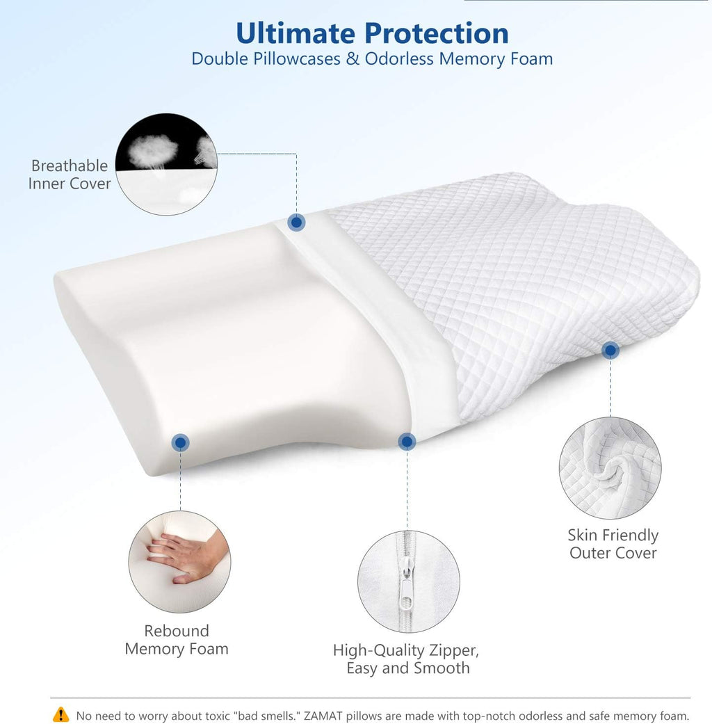Zamat Memory Foam Pillow for Neck, Adjustable Orthopedic Ergonomic Cervical Pillow for Sleeping with Washable Cover, Bed Pillows for Side,…