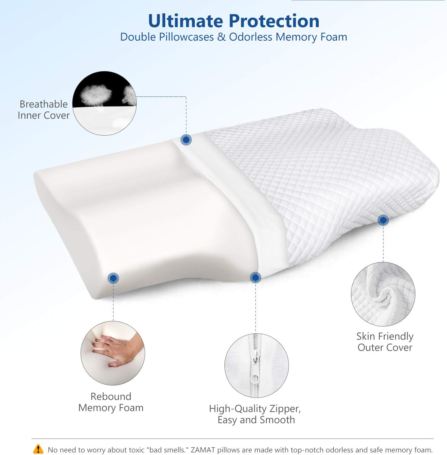 Zamat Memory Foam Pillow for Neck, Adjustable Orthopedic Ergonomic Cervical Pillow for Sleeping with Washable Cover, Bed Pillows for Side,…
