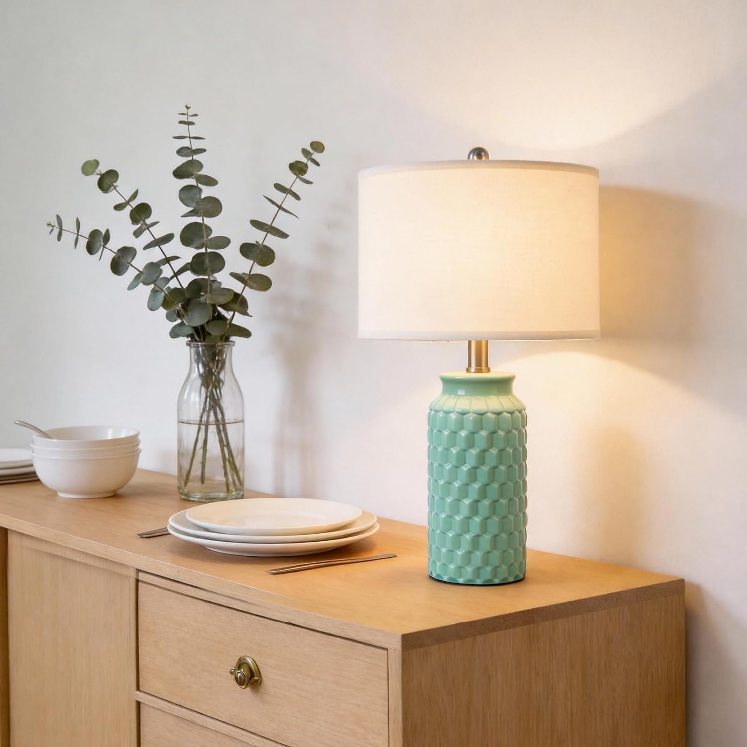 USumkky 20.5" Ceramic Table Lamps Set of 2 - Modern Farmhouse & Boho Style, Bedside Nightstand Lamps for Bedroom, Living Room End Table…