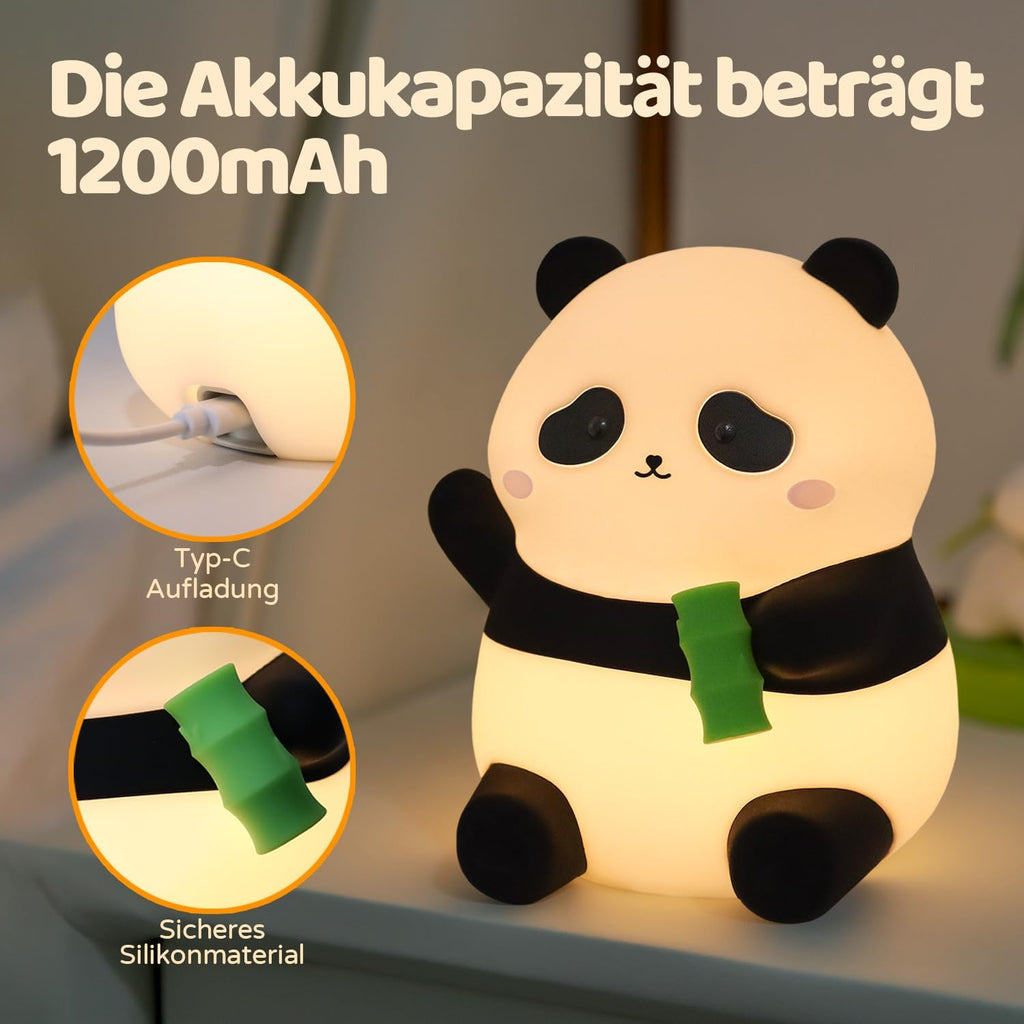 Rytinazzz Silicone Night Light for Kids, 50H Long Battery Panda Lamp, Gift for Kids, Soft Dimmable Bedside Light, Rechargeable Tap Control