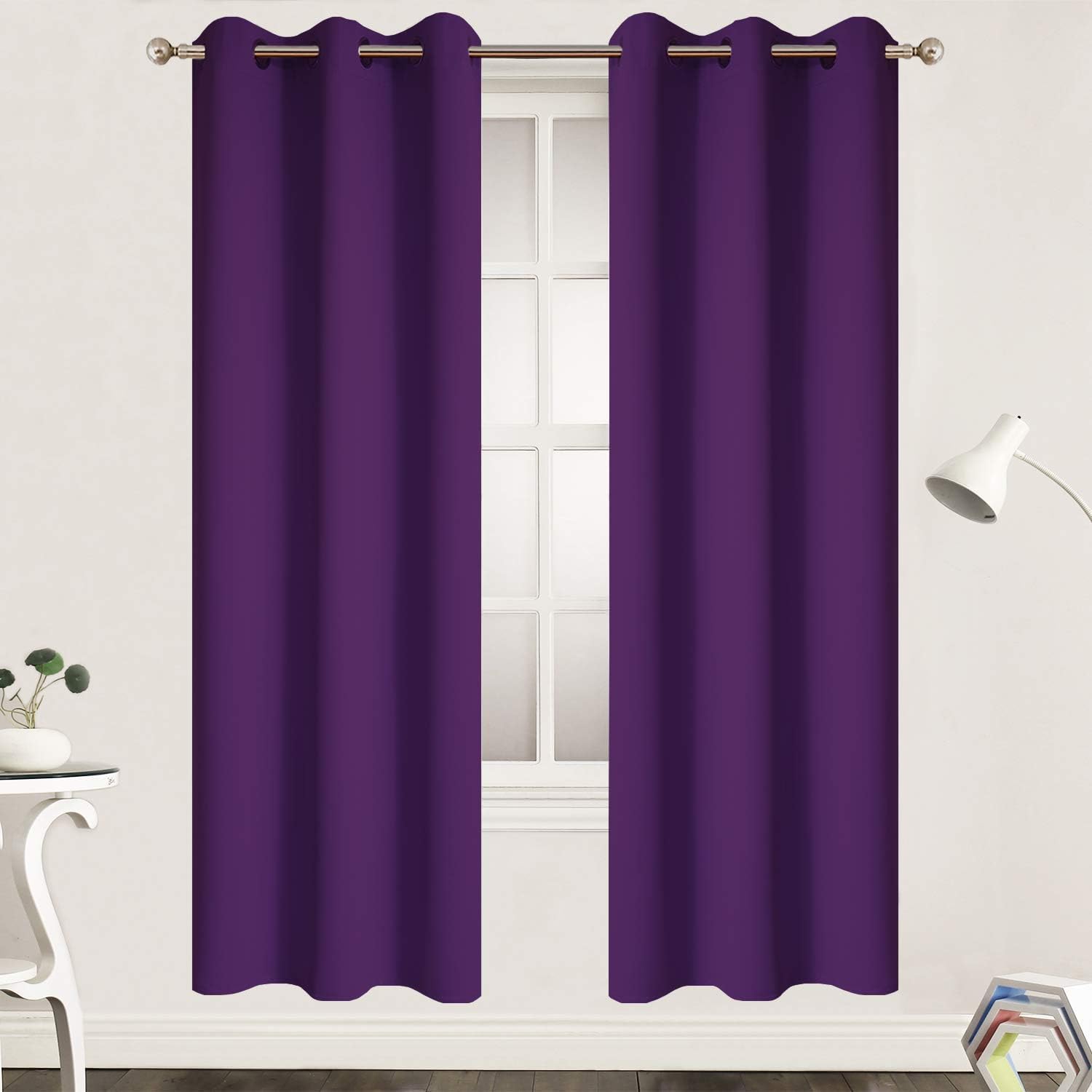 Yakamok Blackout Curtains Room Darkening Thermal Insulated Grommet top Window Curtains for Living Room, 38 x 72 Inch, Purple, Set of 2