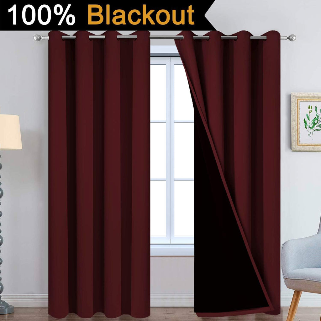Yakamok Completely Blackout Curtains 2 Thick Layers Thermal Insulated Drapes for Bedroom, Room Darkening Panels for Living Room(52Wx96L, Bu…