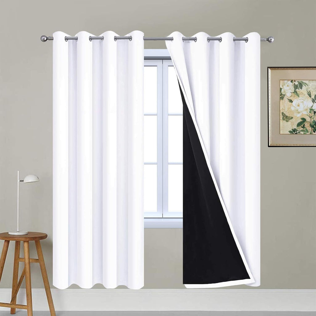Yakamok Pure White Total Blackout Curtains, Heavy Duty Lined Blackout Drapes 72 Inches Long, Thermal Insulated Room Darkening Curtains for…