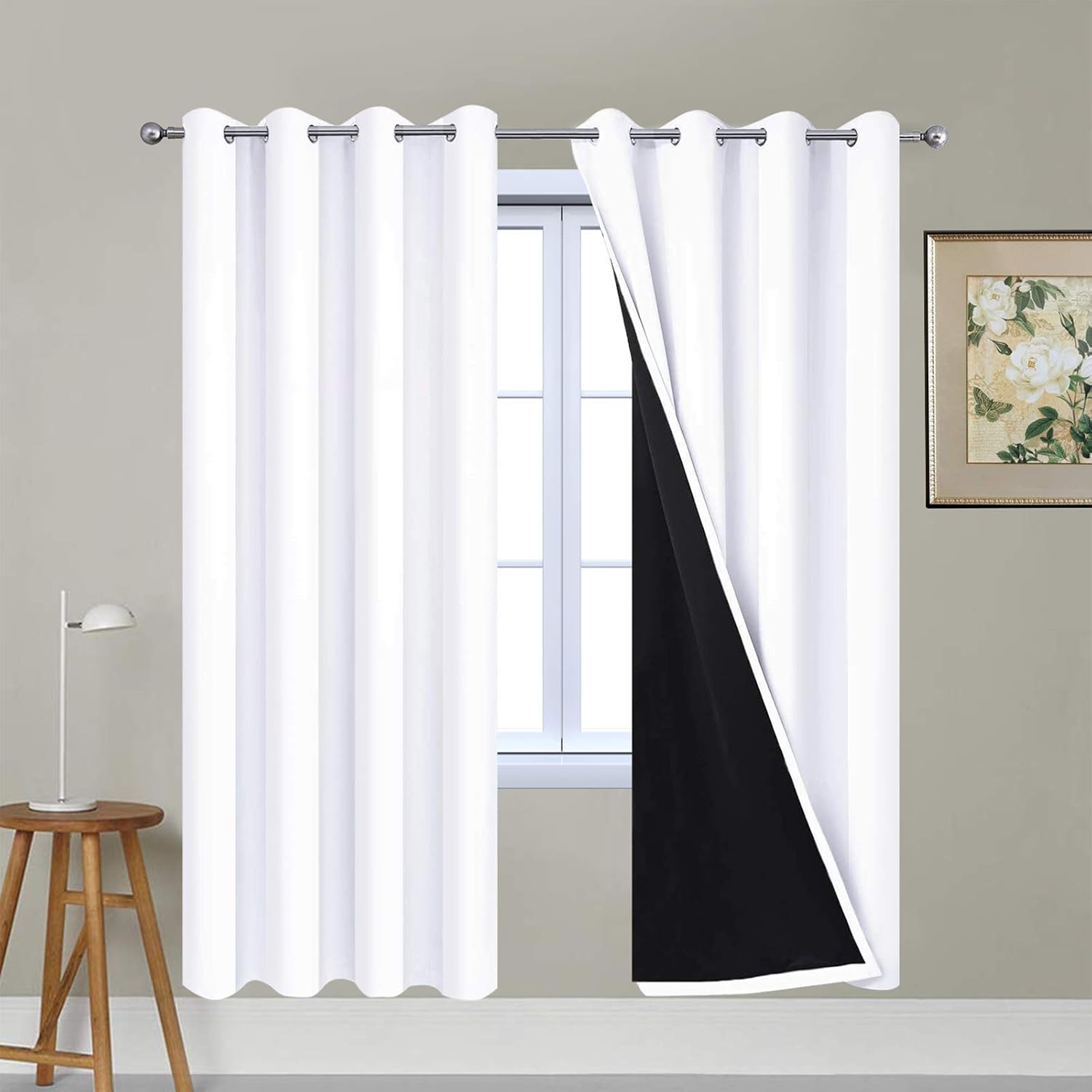 Yakamok Pure White Total Blackout Curtains, Heavy Duty Lined Blackout Drapes 72 Inches Long, Thermal Insulated Room Darkening Curtains for…