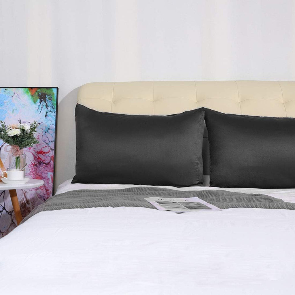 uxcell 2 Pack Silk Satin Pillowcase for Hair and Skin, Cool, Silky, Soft Breathable Pillow Cases King Size 20x36 Inch Sateen Pillowcase Bla…