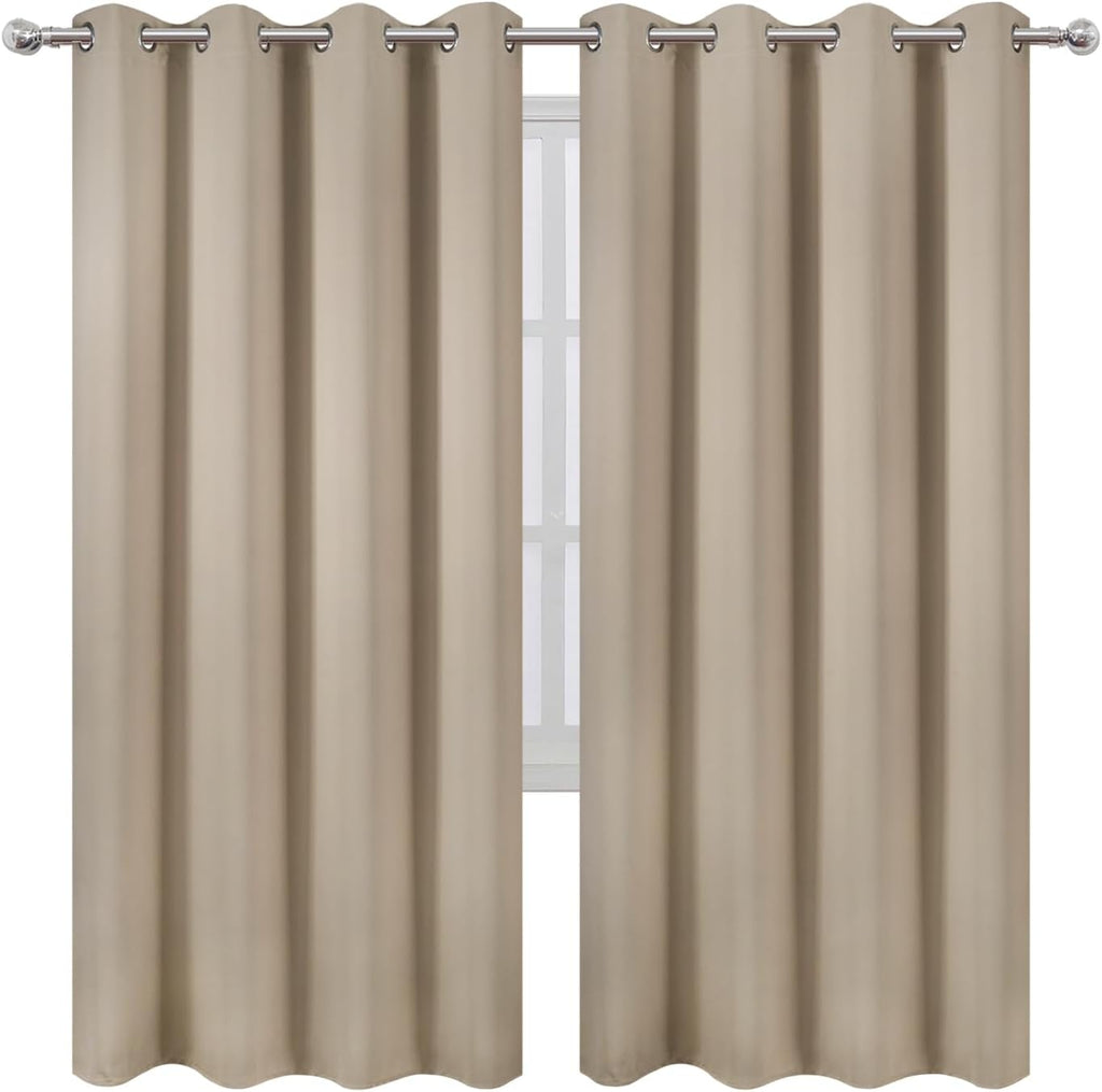 Lemomo Khaki Thermal Blackout Curtains/52 x 72 Inch/Set of 2 Panels Room Darkening Curtains for Bedroom 72 Inch silver