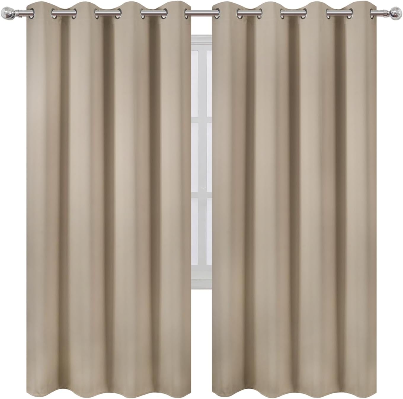 Lemomo Khaki Thermal Blackout Curtains/52 x 72 Inch/Set of 2 Panels Room Darkening Curtains for Bedroom 72 Inch silver
